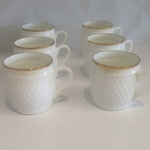 6 Bone China Gant White Tea Cups with Gold Trim - Good Condition